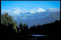 Lake Matheson vor Mount Cook und Mount Tasman